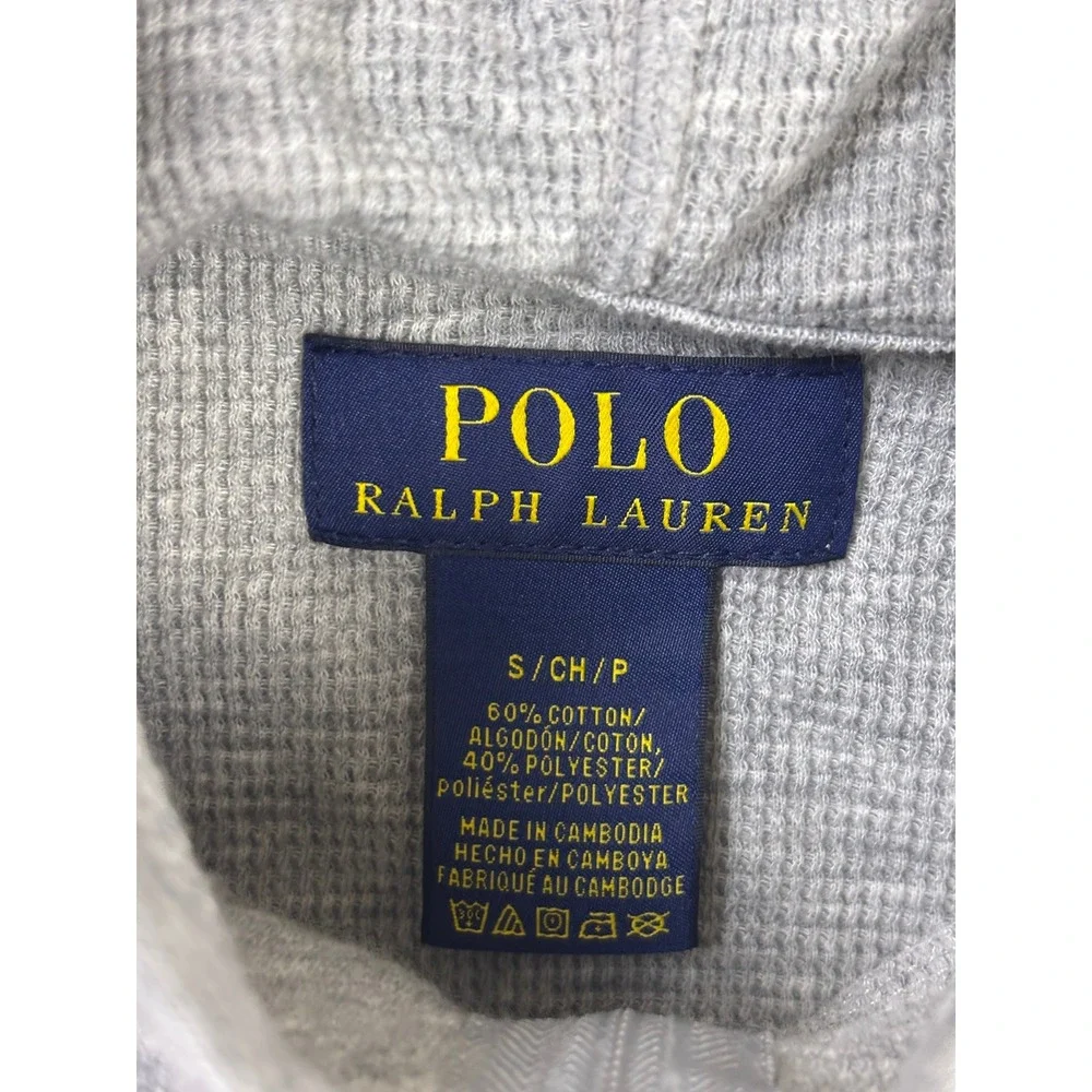Polo Ralph Lauren Mens Gray Waffle Knit Quarter Zip Loungewear Hoodie Small